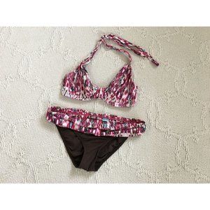 Sunsets Women Halter Bikini Swimsuit Pink Brown Size: Top 34D & Bottom Large